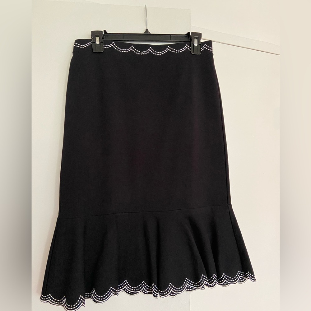 Ann Taylor Black Midi Skirt with Scalloped Trim